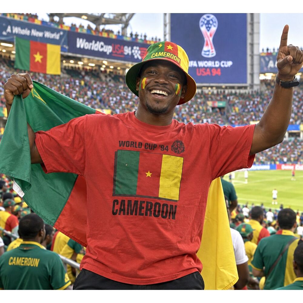 Vintage 90s World Cup 1994 Cameroon Flag Red Soccer T-Shirt USA Single Stitch L